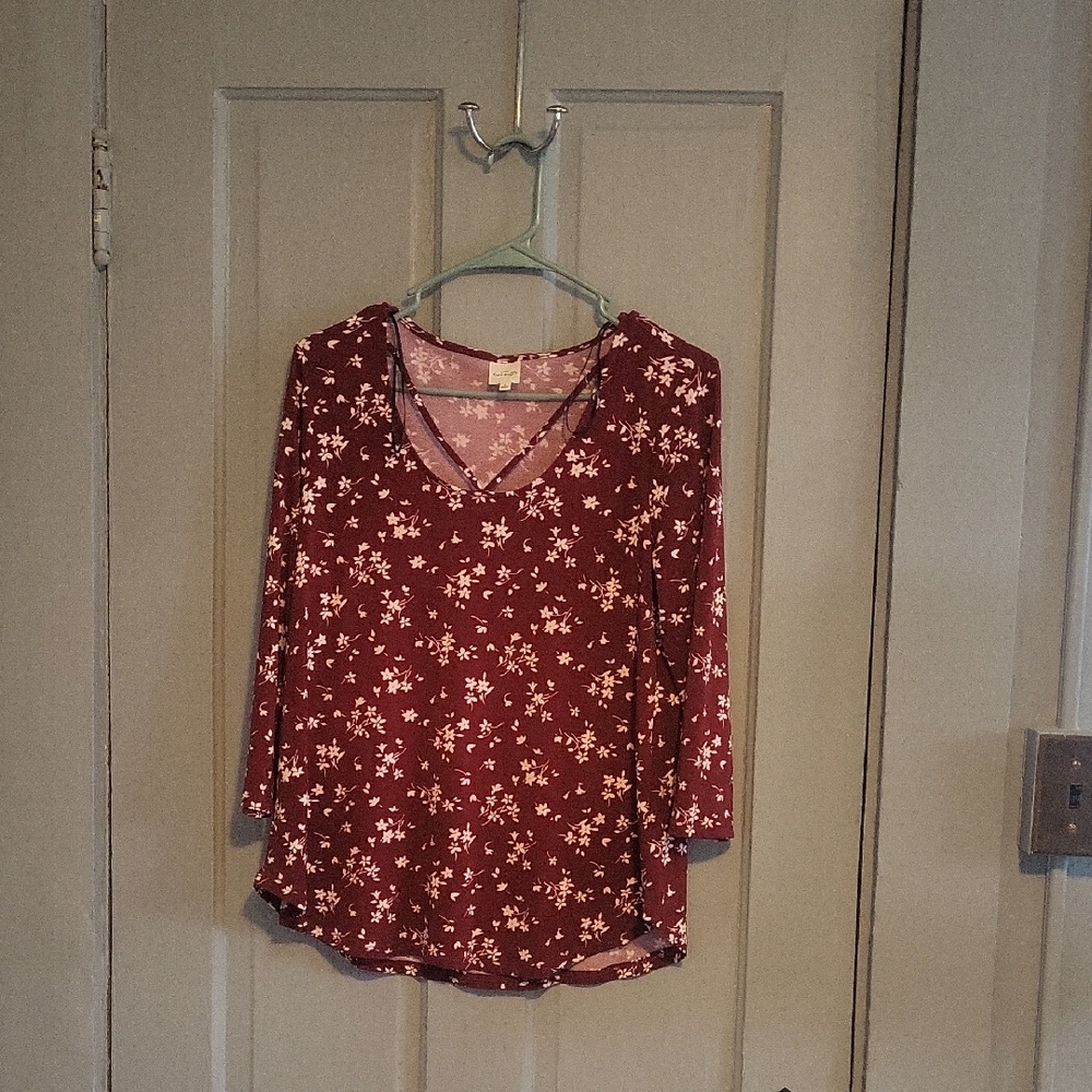 Kaileigh Maroon Floral Long Sleeve Top